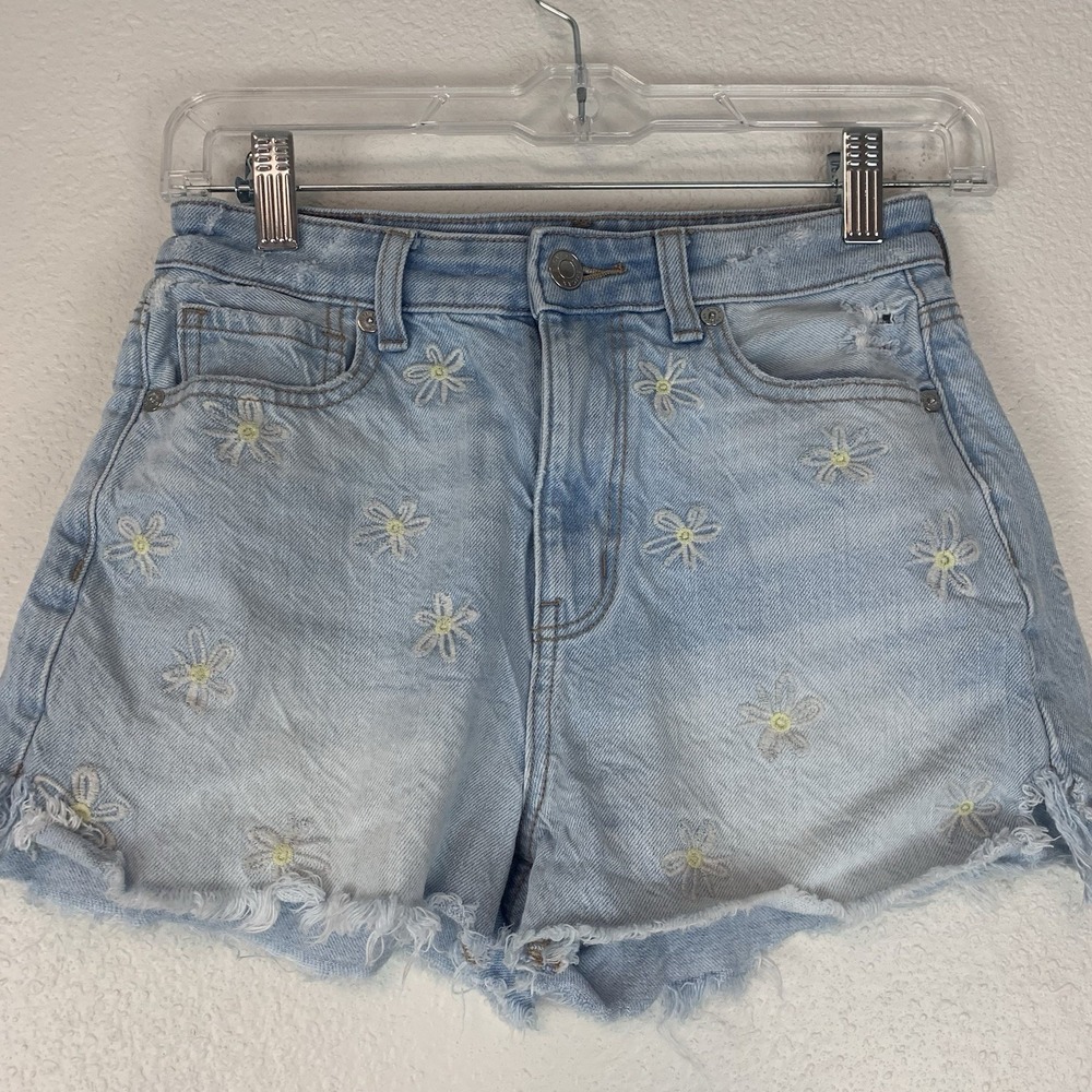 American Eagle Jean Shorts Womens 00 Mom Embroidered Denim Boho Beach Coastal